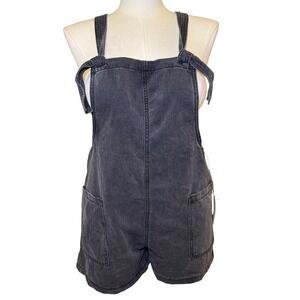 ZENANA Womens Charcoal Wash Denim‎ Tie Strap Shortalls Romper Size L